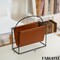 Fabulaxe Gold-Tone Metal Magazine Rack with Brown Faux Leather Sling Freestanding Organizer for Magazines Newspapers & Files